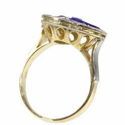 Bague de fiançailles diamant Art Déco avec émail bleu