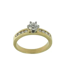 Bague de fiançailles en or jaune et blanc certifiée HRD avec diamants
