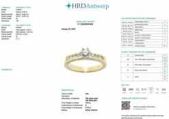 Bague de fiançailles en or jaune et blanc certifiée HRD avec diamants