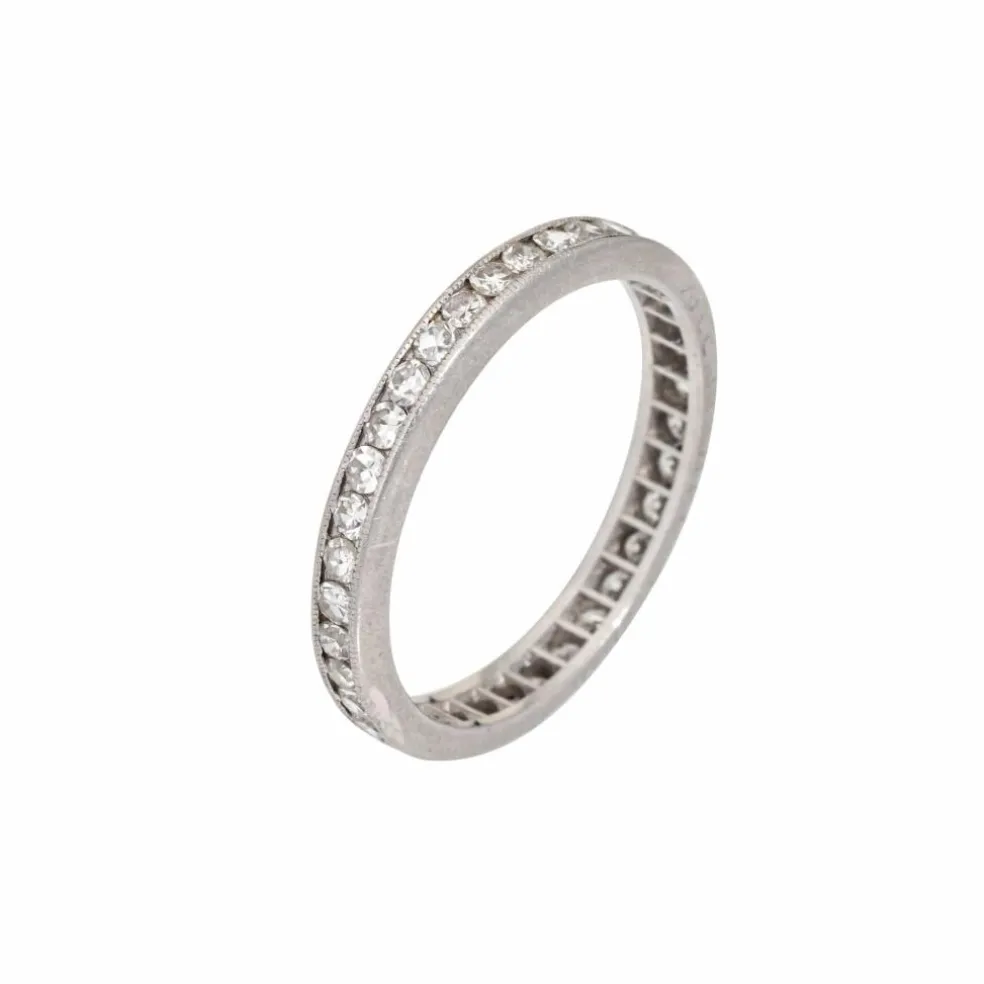 Bague de fiançailles en platine avec diamants de style édouardien antique, bijou d'éternité