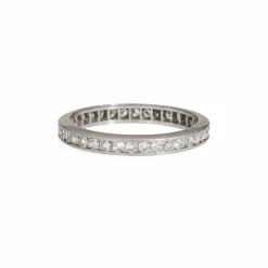 Bague de fiançailles en platine avec diamants de style édouardien antique, bijou d'éternité