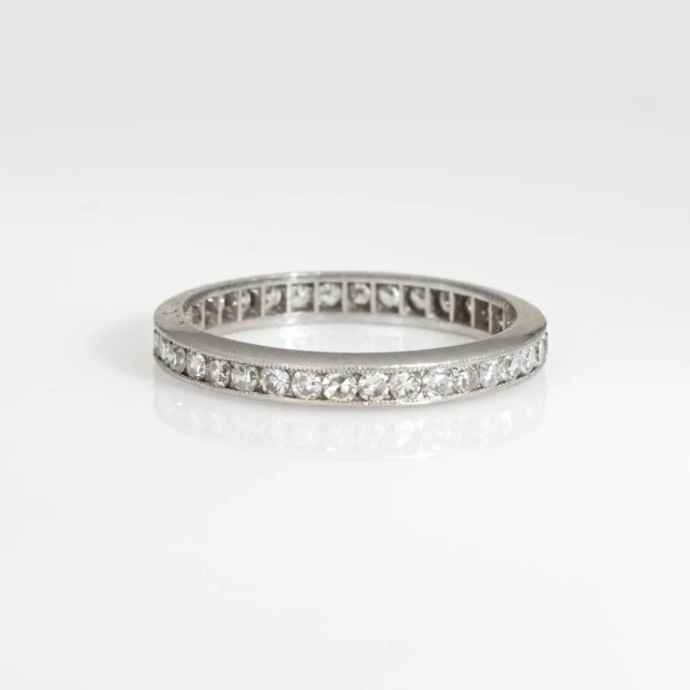 Bague de fiançailles en platine avec diamants de style édouardien antique, bijou d'éternité