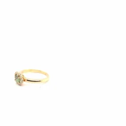 Bague de fiançailles française en or rose, saphir vert et diamants