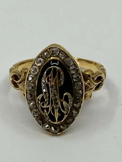 Bague de fiançailles émail bleu et diamants