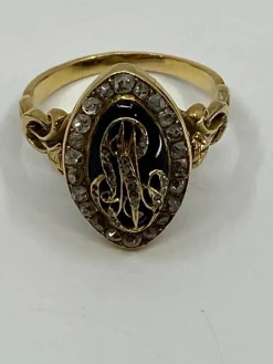 Bague de fiançailles émail bleu et diamants
