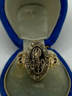 Bague de fiançailles émail bleu et diamants