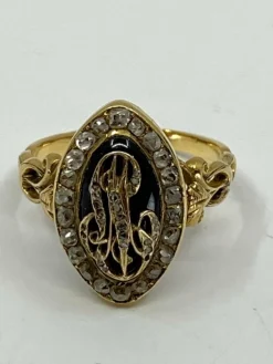 Bague de fiançailles émail bleu et diamants