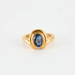 Bague de fiançailles or jaune et saphir Ceylan