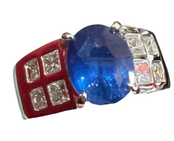 Bague de Fiançailles Or sertie Saphir entouré de Diamants