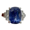 Bague de Fiançailles Saphir, diamants" Baguette" & or blanc