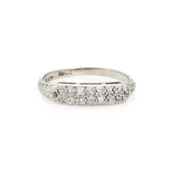 Bague de mariage Art déco vintage à deux rangs de diamants, or blanc 18 carats, taille 6