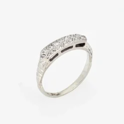 Bague de mariage Art déco vintage à deux rangs de diamants, or blanc 18 carats, taille 6