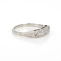 Bague de mariage Art déco vintage à deux rangs de diamants, or blanc 18 carats, taille 6
