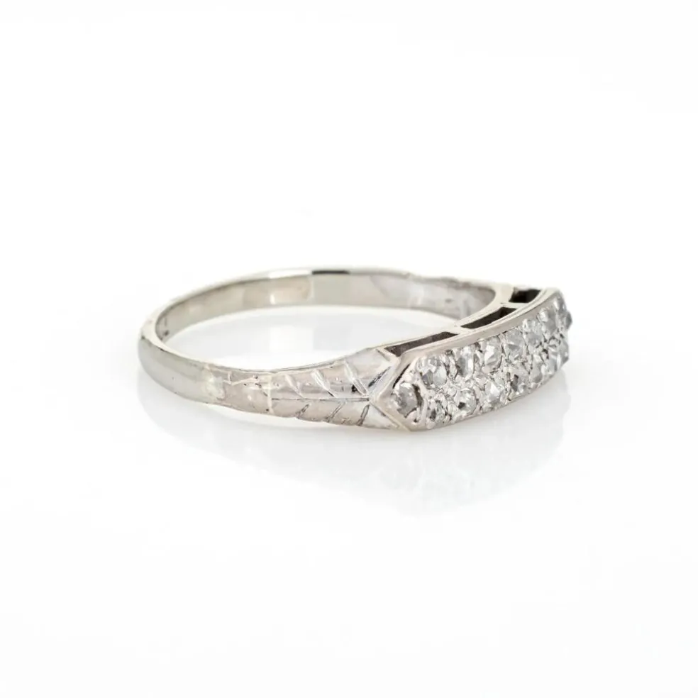 Bague de mariage Art déco vintage à deux rangs de diamants, or blanc 18 carats, taille 6