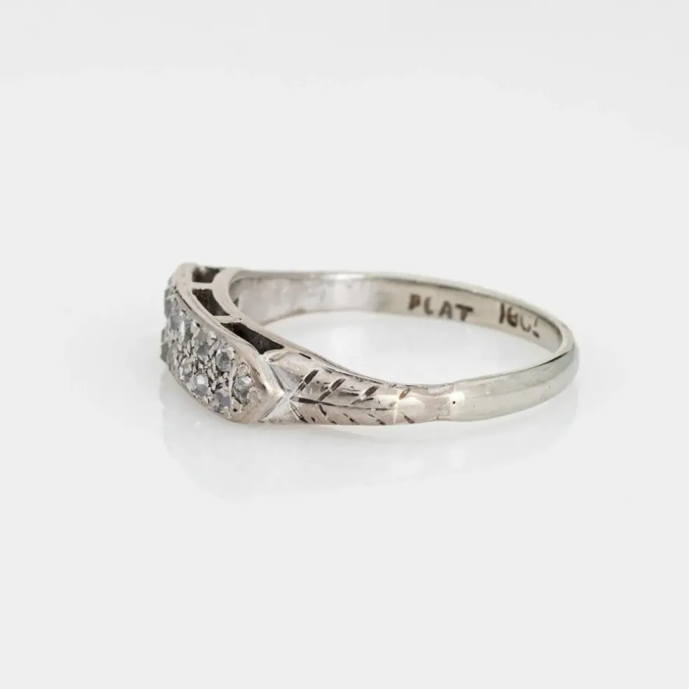 Bague de mariage Art déco vintage à deux rangs de diamants, or blanc 18 carats, taille 6