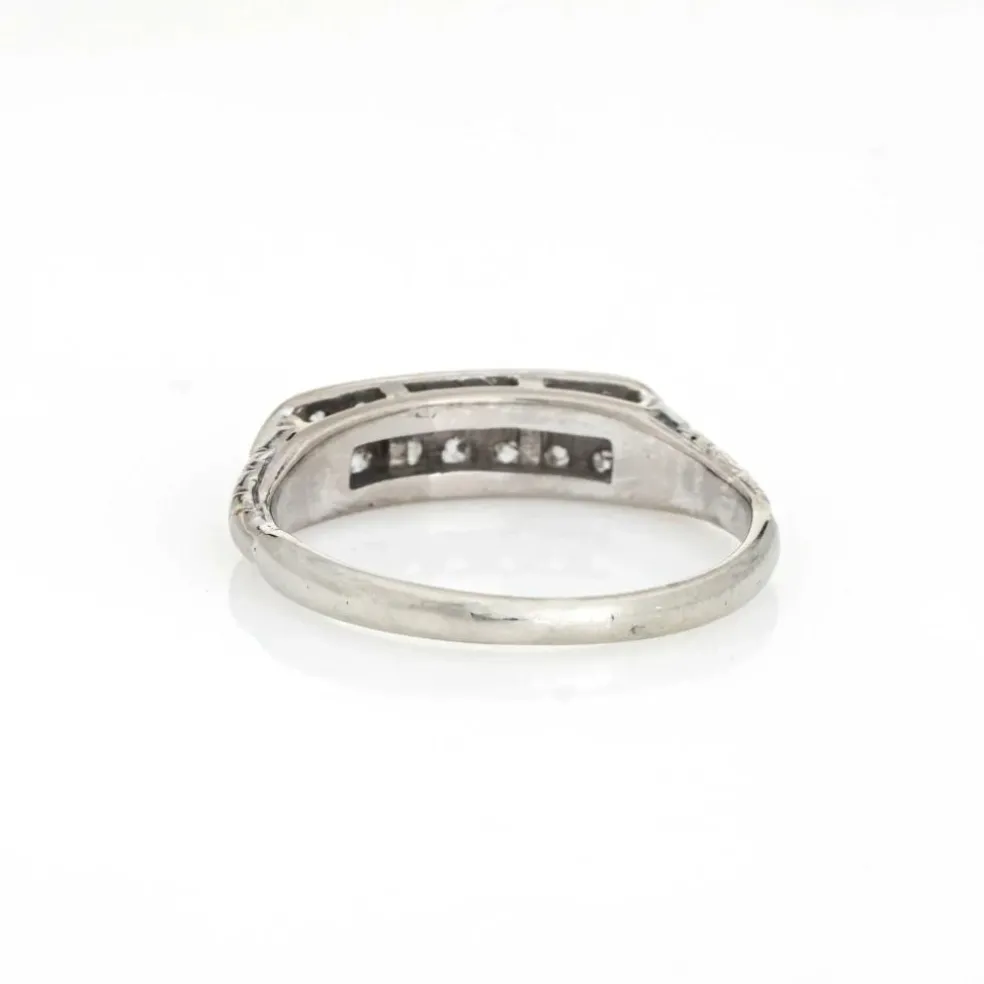 Bague de mariage Art déco vintage à deux rangs de diamants, or blanc 18 carats, taille 6