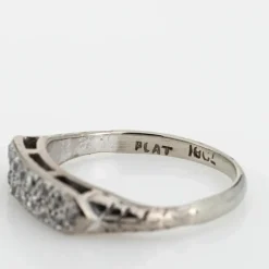 Bague de mariage Art déco vintage à deux rangs de diamants, or blanc 18 carats, taille 6