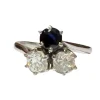 Bague de style ART DÉCO 1935 en or blanc, diamants et saphir