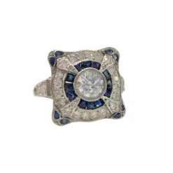 Bague de style Art déco en platine, diamants, saphirs