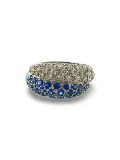 Bague Demi-alliance or blanc saphirs et diamants