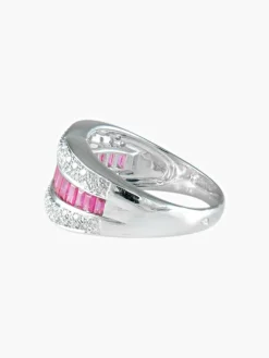Bague demi-jonc rubis baguette rails or blanc