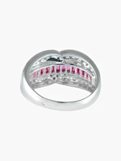 Bague demi-jonc rubis baguette rails or blanc