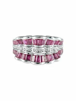 Bague dentelles rubis baguette diamants or blanc