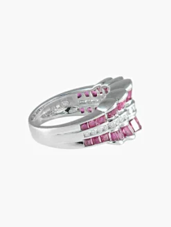 Bague dentelles rubis baguette diamants or blanc