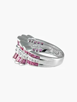 Bague dentelles rubis baguette diamants or blanc