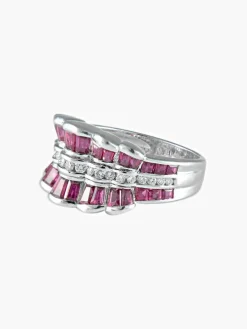 Bague dentelles rubis baguette diamants or blanc