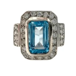 Bague design Art Déco contemporain avec diamants et topaze