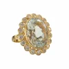 Bague design Art Déco contemporaine en or jaune, diamants et aigue-marine