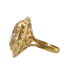 Bague design Art Déco contemporaine en or jaune, diamants et aigue-marine