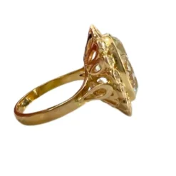 Bague design Art Déco contemporaine en or jaune, diamants et aigue-marine