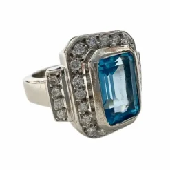 Bague design Art Déco contemporain avec diamants et topaze