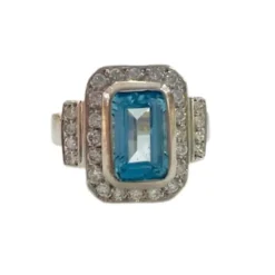 Bague design Art Déco contemporain avec diamants et topaze