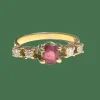 Bague design contemporain en or, diamants, rubis