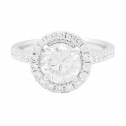 Bague diamant 1,26 ct à entourage, or blanc.