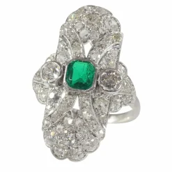 Bague diamant Art Déco, émeraude