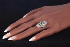 Bague diamant Art Déco, émeraude