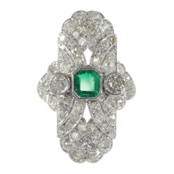 Bague diamant Art Déco, émeraude