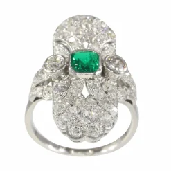 Bague diamant Art Déco, émeraude