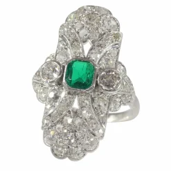 Bague diamant Art Déco, émeraude