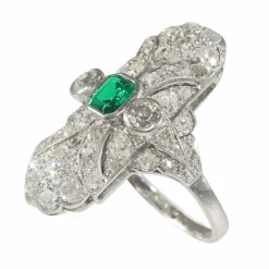 Bague diamant Art Déco, émeraude