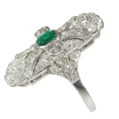 Bague diamant Art Déco, émeraude