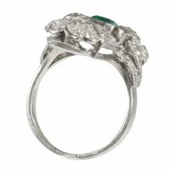 Bague diamant Art Déco, émeraude