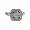 Bague Diamant 1.01ct, pavage diamant 0.43ct, or blanc 18ct, esprit Art Déco, bague carrée