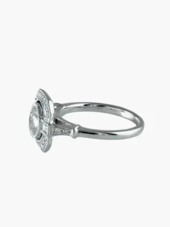 Bague Diamant 1.01ct, pavage diamant 0.43ct, or blanc 18ct, esprit Art Déco, bague carrée