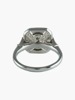 Bague Diamant 1.01ct, pavage diamant 0.43ct, or blanc 18ct, esprit Art Déco, bague carrée