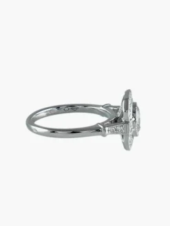 Bague Diamant 1.01ct, pavage diamant 0.43ct, or blanc 18ct, esprit Art Déco, bague carrée